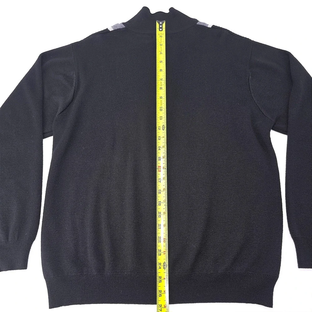 Bachrach Men Black Gray Stripe Quarter Zip‎ Sweater Merino Wool Blend Size L
